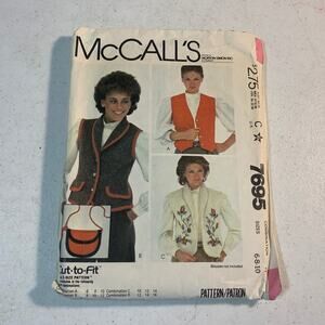 vintage sewing pattern McCalls 7695 misses vests bag embroidery 1980s 1970s